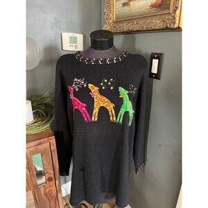 Design Options Stunning beaded applique Christmas Sweater sz L Collectible!